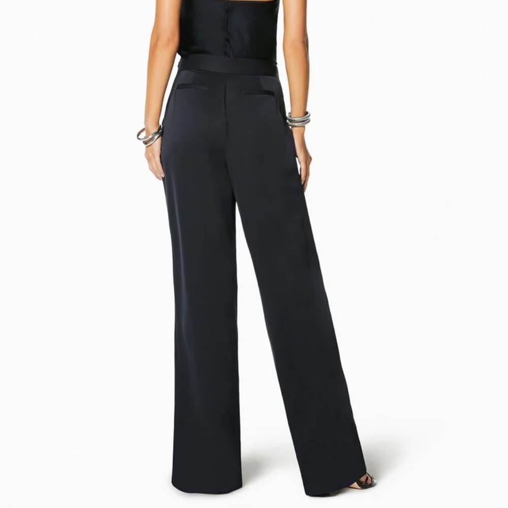 RAMY BROOK BLACK SATIN IRIS HIGH WAISTED PLEATED WIDE LEG PANT - Picture 2 of 8